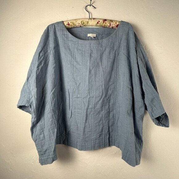 J.Jill Purejill Tops - J.Jill Pure Jill Womens Boat Neck Textured Oversized Top 3/4 Sleeve Size XL Blue